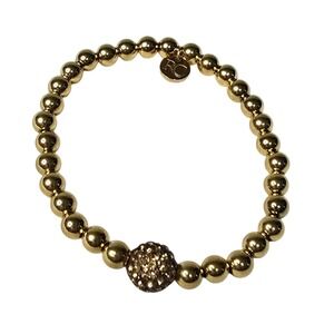 Rustic Cuff Gold Beaded Bracelet with Gold Crystal Accent‎ Boho Chic with Bag